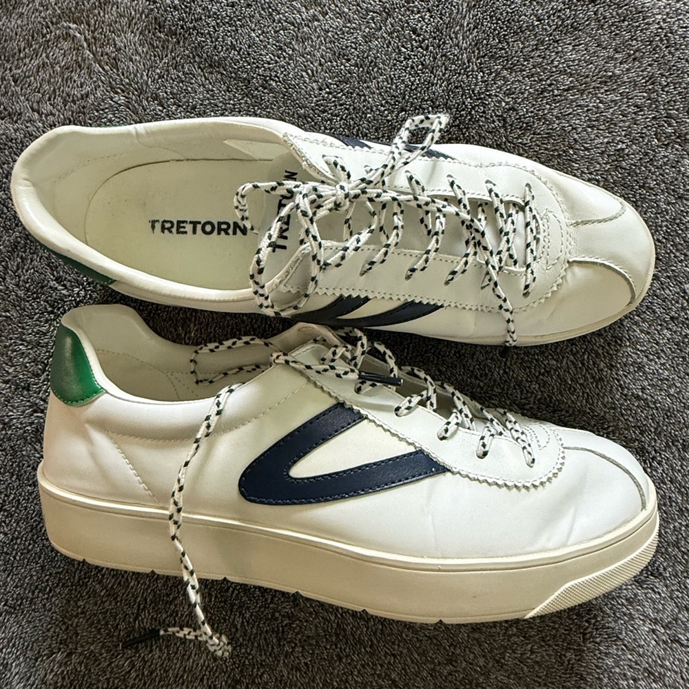 Tretorn White Sneakers with Green and Blue Accents